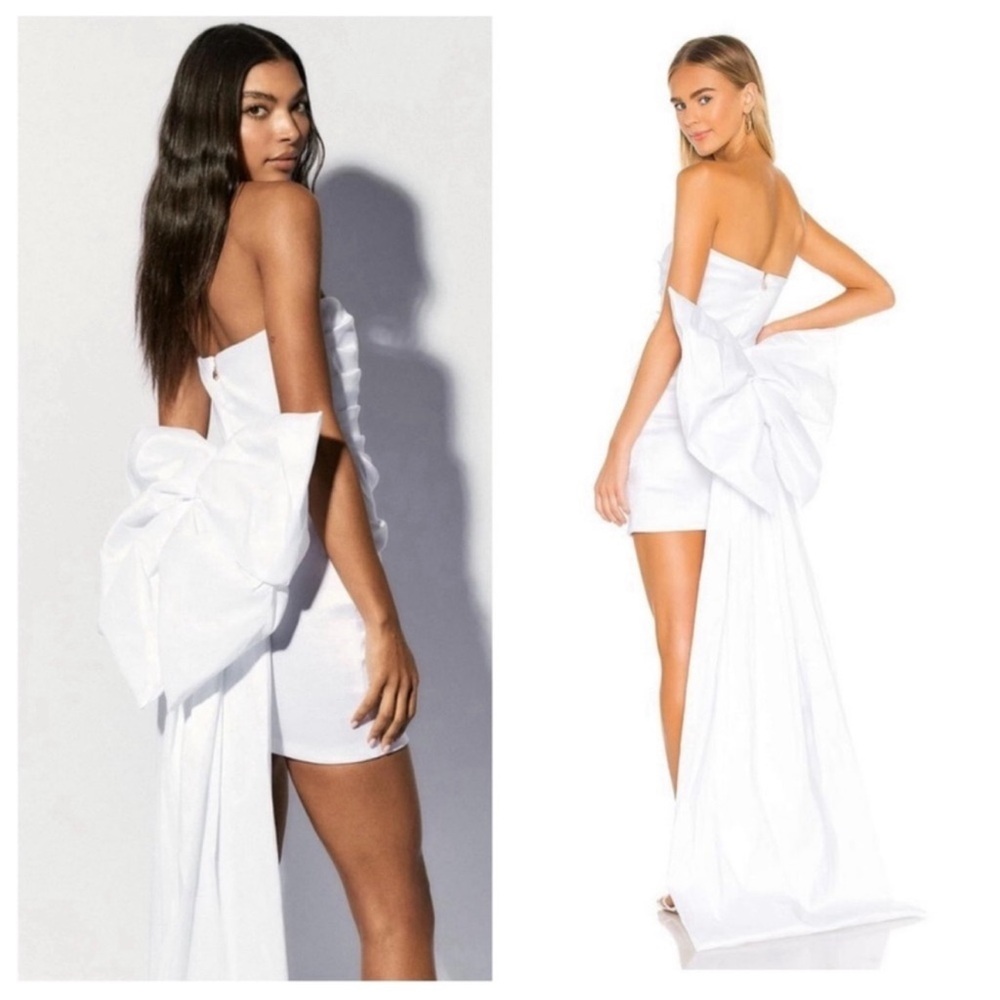 Nookie adore me two way White Strapless dress with Dramatic Bow Train - Picture 2 of 10